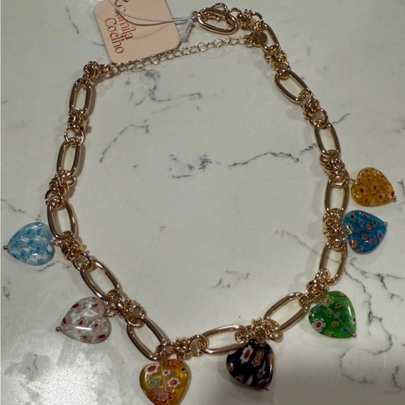 Camila Coehlo Gold Necklace with Multicolor Heart Charms - Picture 4 of 7